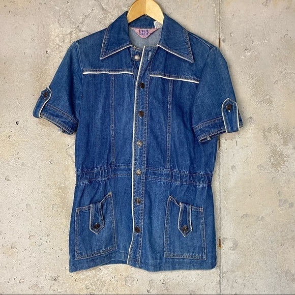 Vintage faded glory dark denim button up shirt sleeve shirt jacket - Picture 3 of 9